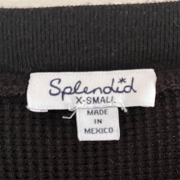 Splendid Lace Up Waffle Knit BLACK Top MSRP $118 XS EUC - Picture 5 of 5